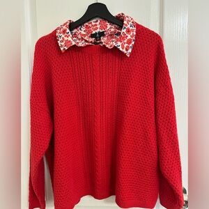 JASON WU  sweater with button in collar red women’s floral XL X-Large
